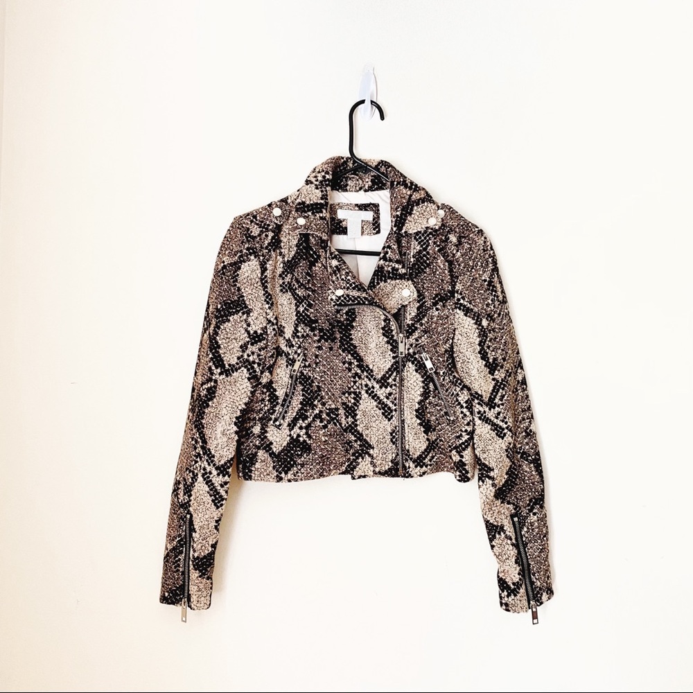 H&M Animal Print Moto Jacket Size 8